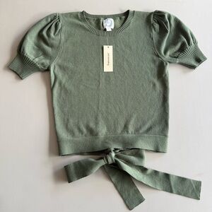 Francesca’s Short Sleeve Puff Sleeve Sweater Top with Back Bow Tie